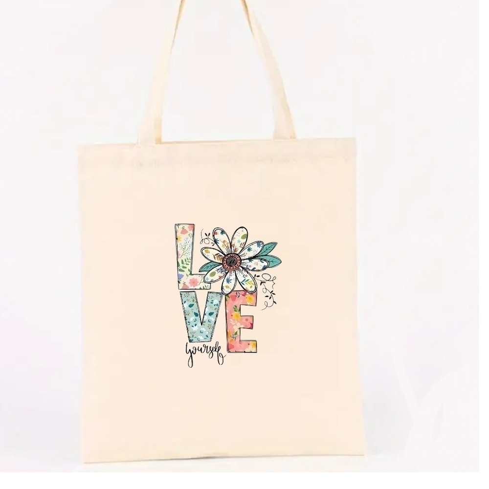 NEW!! LOVE & Flowers Canvas Tote bag.
